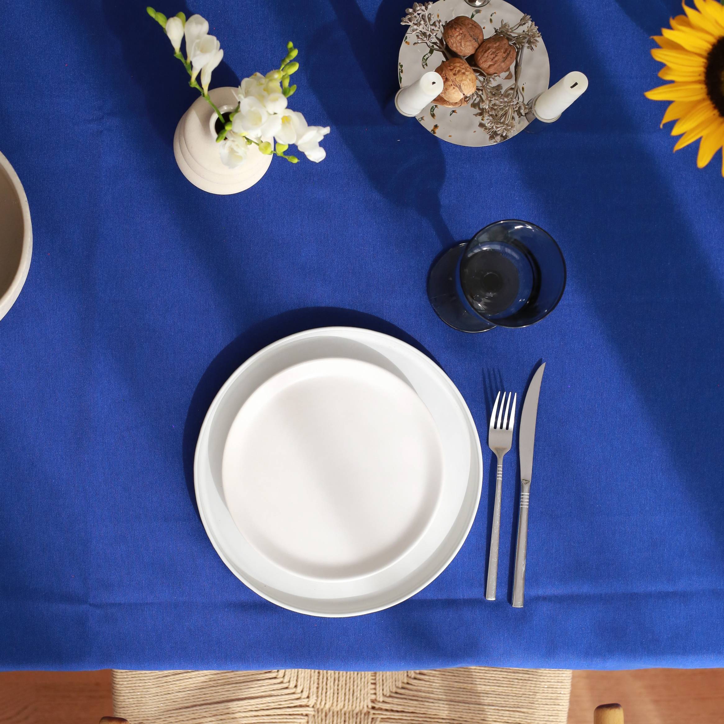 KM Home Collection-Lacivert Renkli Pamuk Masa Örtüsü-Masa Örtüleri-6-Milagron.com