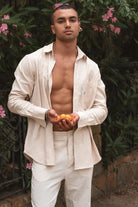 Kahshan-Beige 'signature' Linen Men Shirt-Gömlek-1-Milagron.com