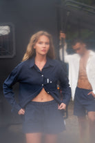 Kahshan-Navy 'Freedom' Linen Shorts-Şort-2-Milagron.com