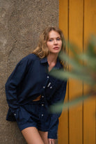 Kahshan-Navy 'saint' Women Oversize Linen Shirt-Gömlek-1-Milagron.com