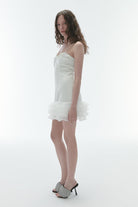 Karrla-Vera V Neck Mini Dress With Organza Ruffles-Elbise-2-Milagron.com