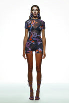 Khéla The Label-Tainted Flower Half Sleeve Mesh Top In Black-Top-2-Milagron.com