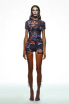 Khéla The Label-Tainted Flower Half Sleeve Mesh Top In Orange-Top-1-Milagron.com