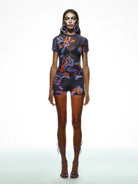 Khéla The Label-Tainted Flower Half Sleeve Mesh Top In Orange-Top-1-Milagron.com