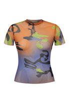 Khéla The Label-Tainted Flower Half Sleeve Mesh Top In Orange-Top-3-Milagron.com