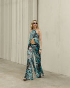 Who Is She Top In Green Animal Print