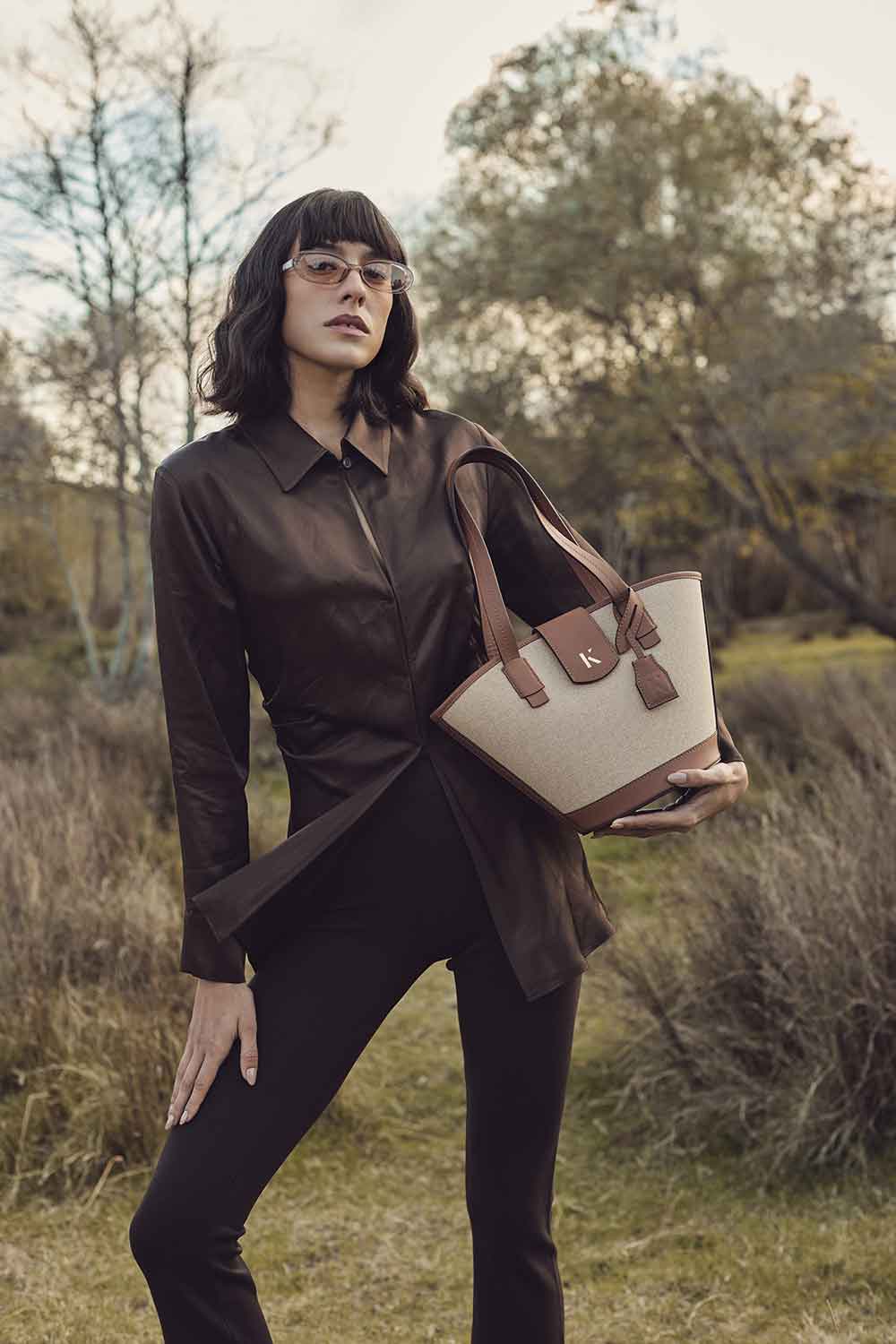 Khilios-Marla Tote Taba-kanvas Deri El /omuz Çantası-Omuz Çantası-1-Milagron.com