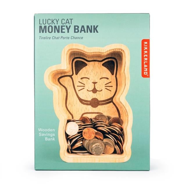 Kikkerland-Kikkerland Maneki Neko Luck Cat Şanslı Kedi Ahşap Kumbara-Kumbara-4-Milagron.com