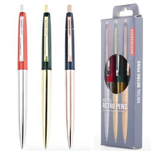 Kikkerland-Retro Metalik Tükenmez Kalem Seti, 3'lü-Tükenmez Kalem-1-Milagron.com