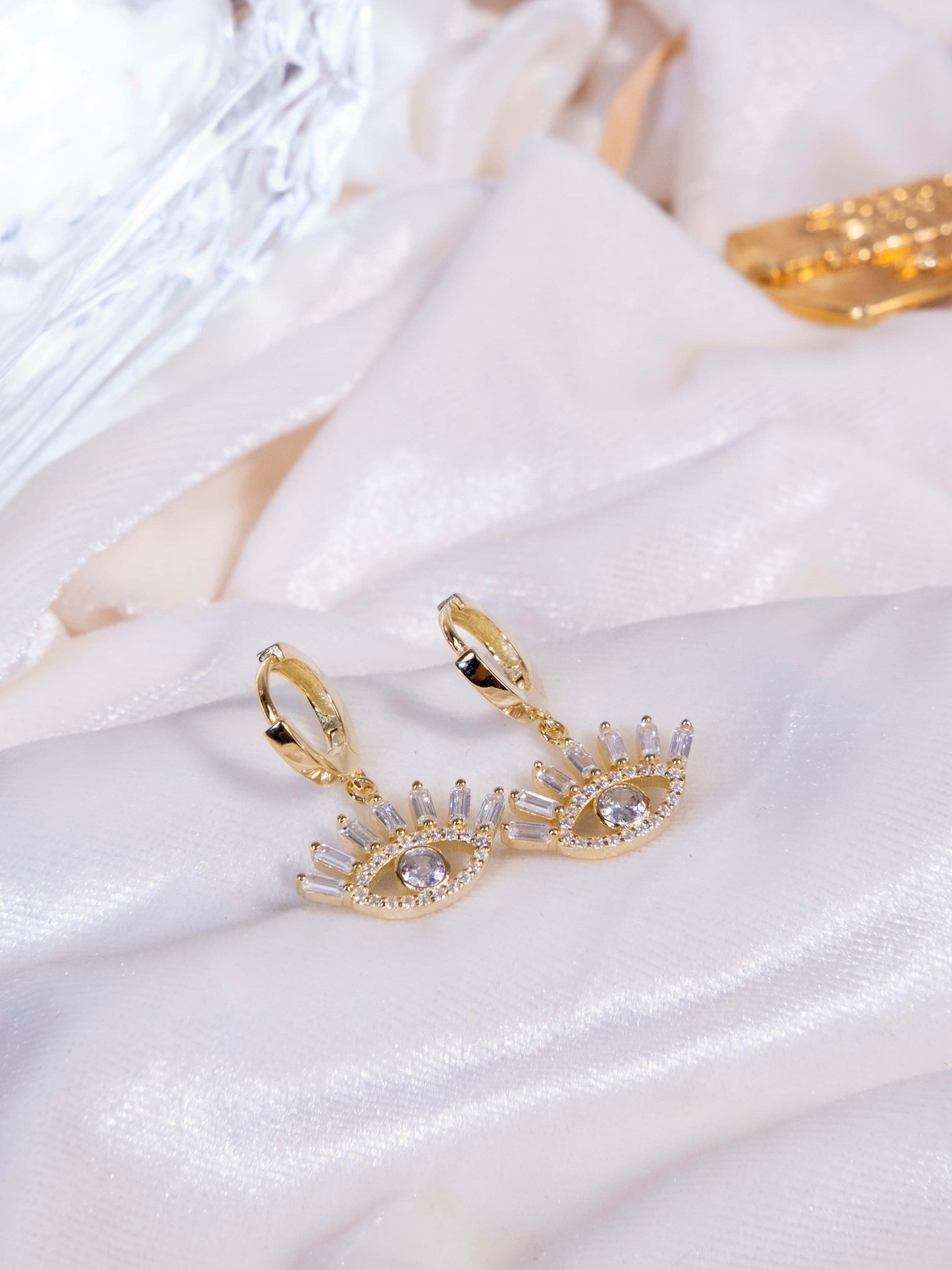 Kimolos-Big Eye 925 Ayar Gümüş Baget Taşlı Göz Küpe-Küpe-1-Milagron.com