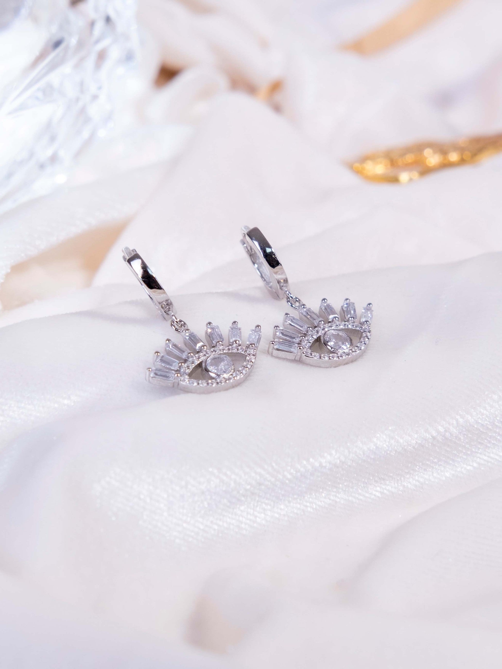 Kimolos-Big Eye 925 Ayar Gümüş Baget Taşlı Göz Küpe-Küpe-4-Milagron.com