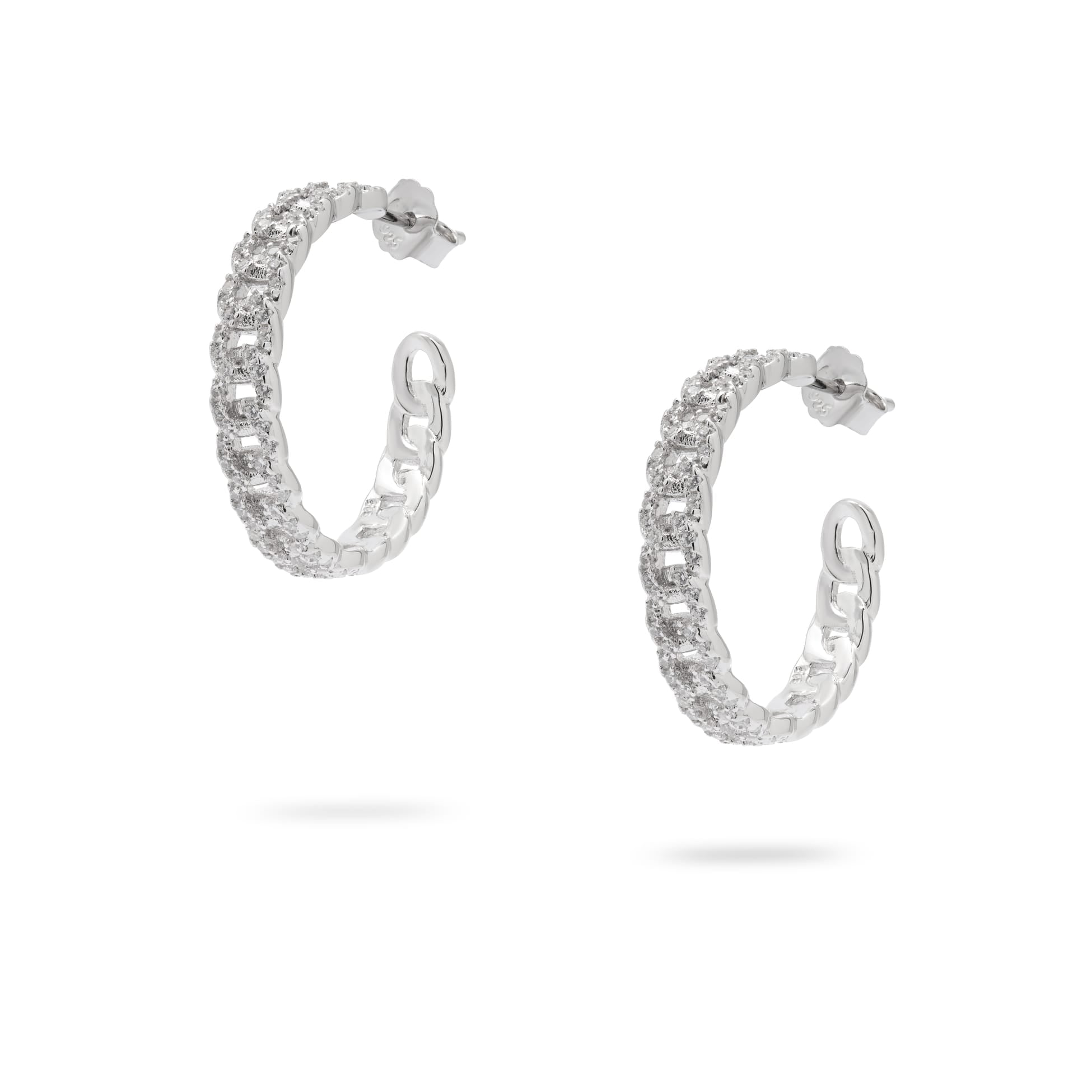 Kimolos-Diamond Babe 925 Ayar Gümüş Zirkon Taşlı Zincir Model Halka Küpe-3-Milagron.com