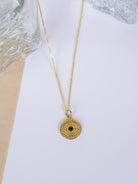 Kimolos-Ethnic 925 Ayar Gümüş Gold Renk Siyah Taşlı Göz Yuvarlak Kolye-Kolye-1-Milagron.com