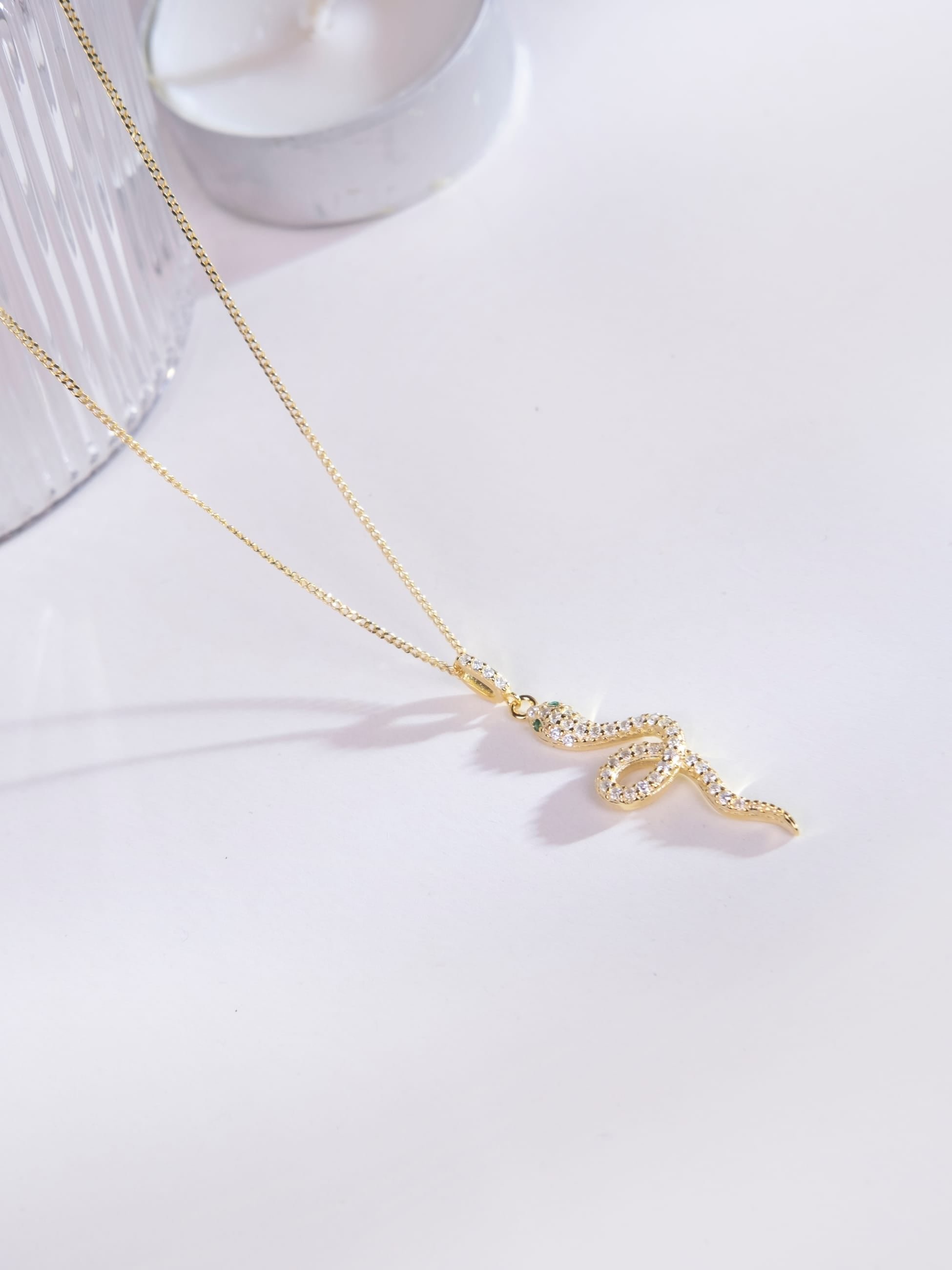 Glitter - 925 Ayar Gümüş Zirkon Taşlı Yılan Model Kolye