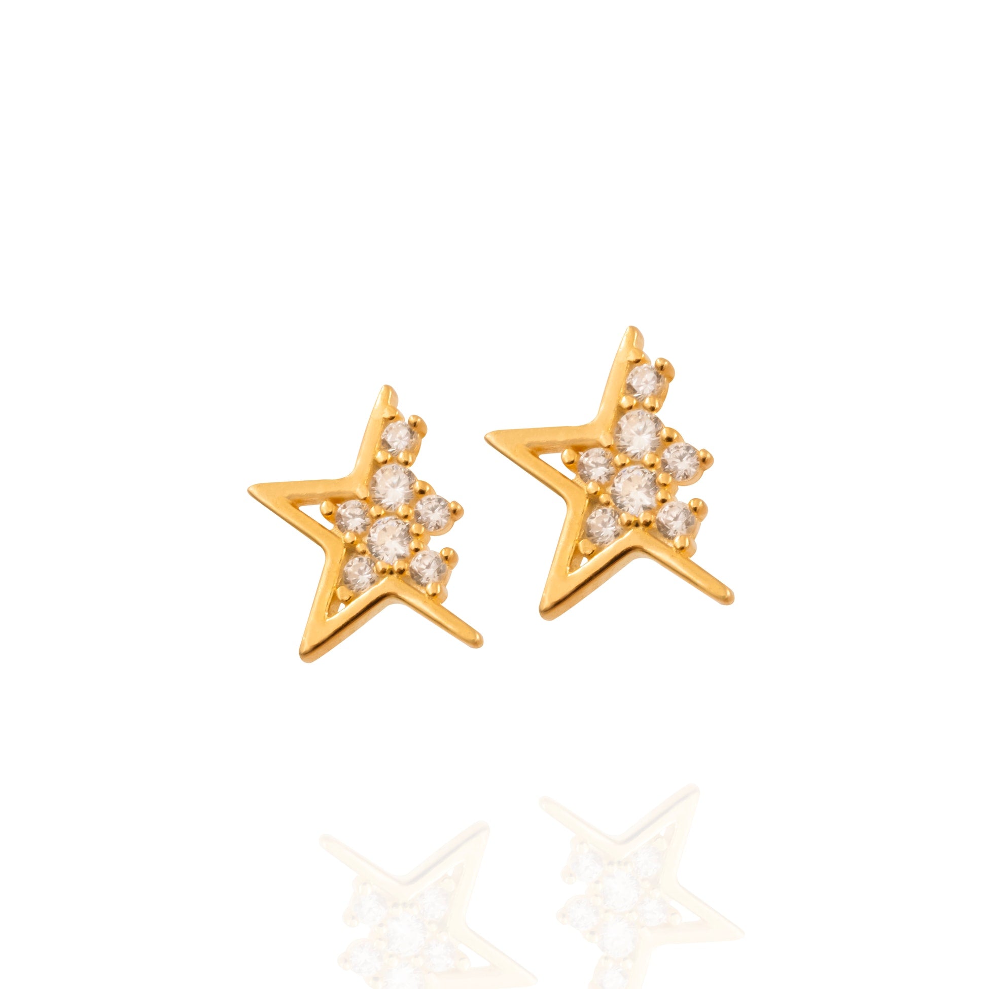 Kimolos-Half Star 925 Ayar Gümüş Mini Taşlı Yarım Yıldız Küpe-1-Milagron.com