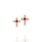 Kimolos-Mini Pink 925 Ayar Gümüş Gold Renk Pembe Zirkon Taşlı Haç Küpe-Küpe-1-Milagron.com