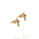 Kimolos-Mini Pink 925 Ayar Gümüş Gold Renk Pembe Zirkon Taşlı Haç Küpe-Küpe-2-Milagron.com