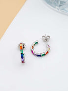 Kimolos-Rainbow Baguette 925 Ayar Gümüş Renkli Baget Taşlı Halka Küpe-Küpe-4-Milagron.com