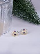 Kimolos-Rainbow Eye 925 Ayar Gümüş Zirkon Ve Renkli Baget Taşlı Göz Küpe-Küpe-1-Milagron.com