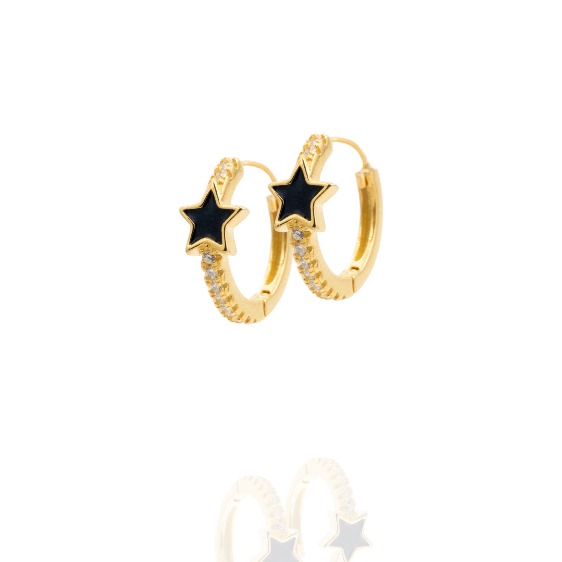 Kimolos-SORUNLU - New Black 925 Ayar Gümüş Gold Ve Siyah Renk Zirkon Taşlı Yıldız Halka Küpe-Küpe-1-Milagron.com