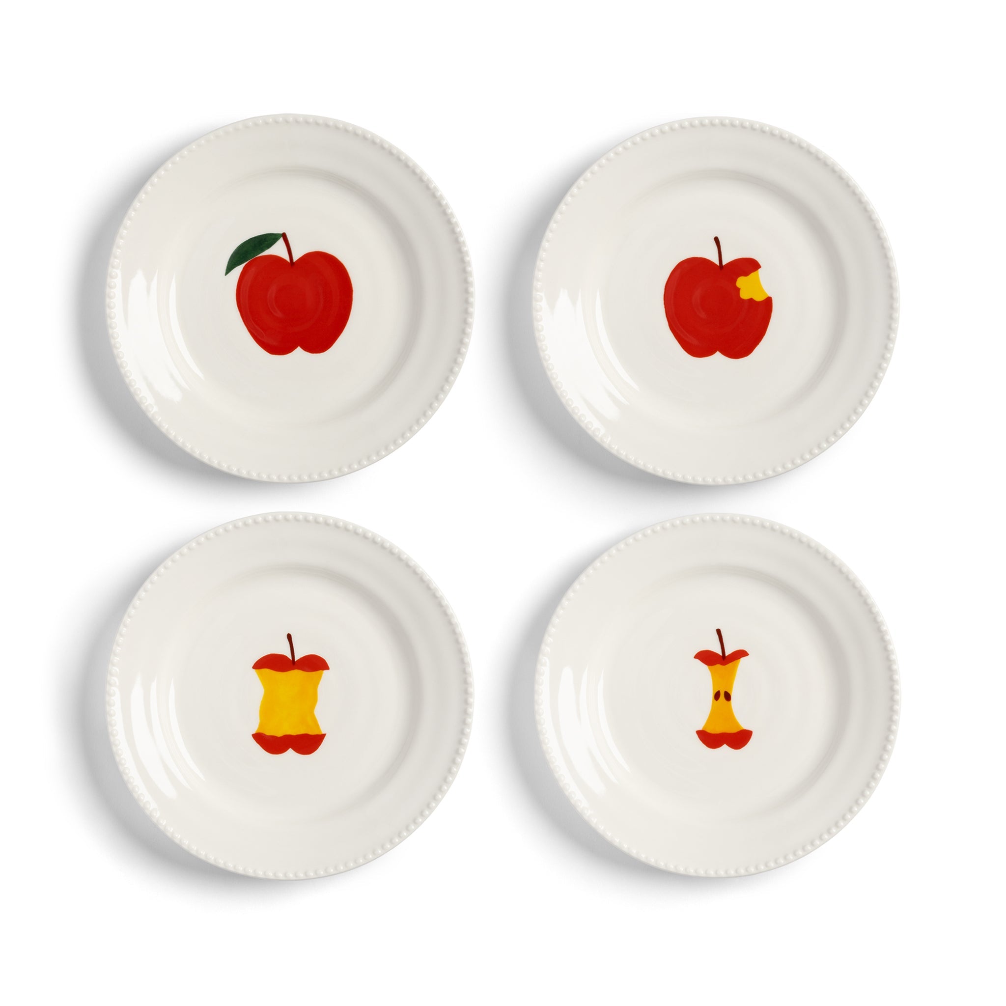 &Klevering-Elma Desenli 4'lü Tabak Seti (Ø 17cm)-Tabak-1-Milagron.com