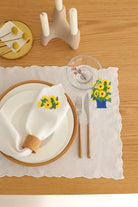 Km Home Collection-2'li Set Ayçiçek İşlemeli Keten Amerikan Servis-Sunum Aksesuarları-3-Milagron.com