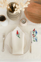 Km Home Collection-2'li Set Kırmızı Lale İşlemeli Keten Peçete-Peçete-1-Milagron.com