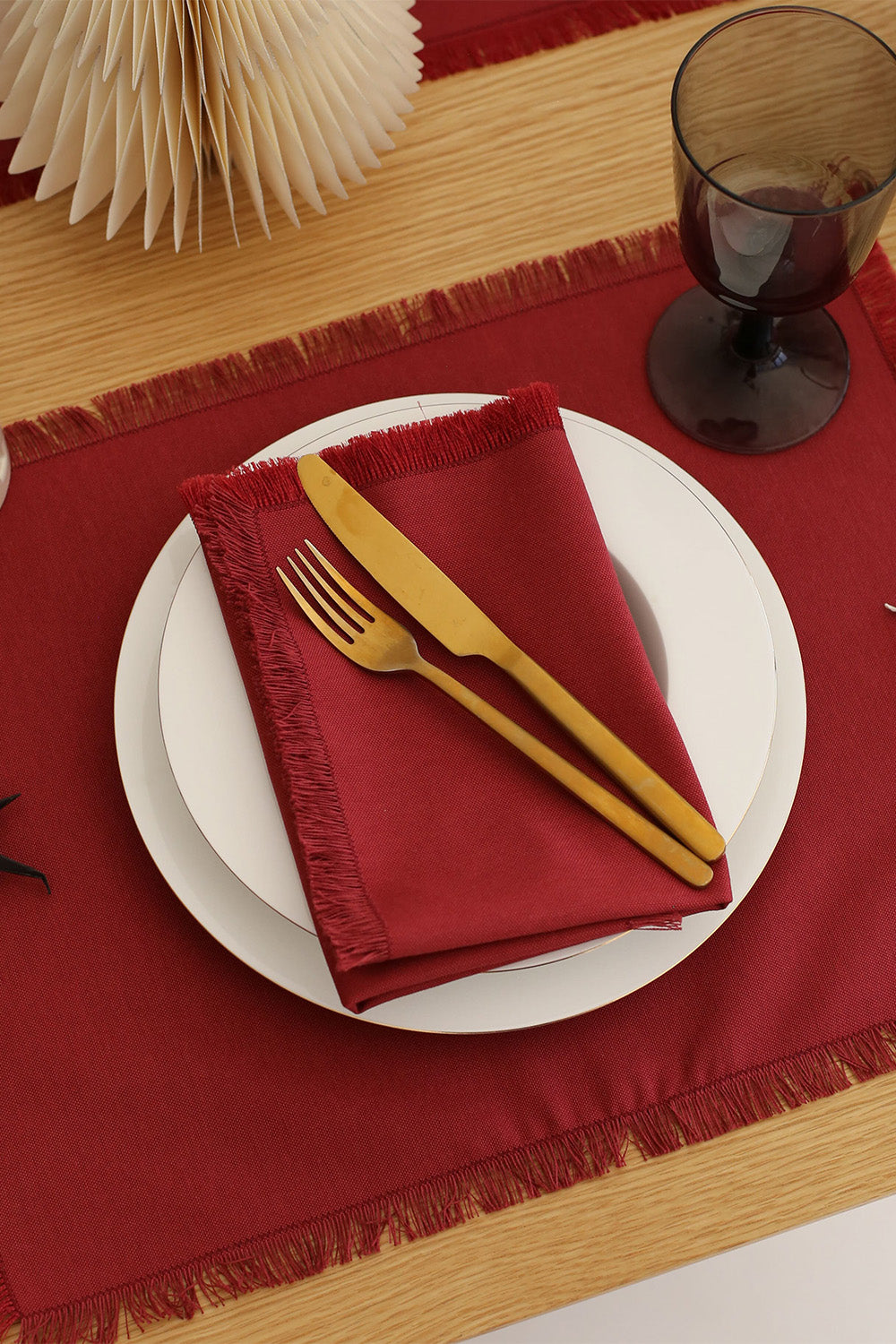 Km Home Collection-2'li Set Kırmızı Pamuk Amerikan Servis-Sunum Aksesuarları-2-Milagron.com