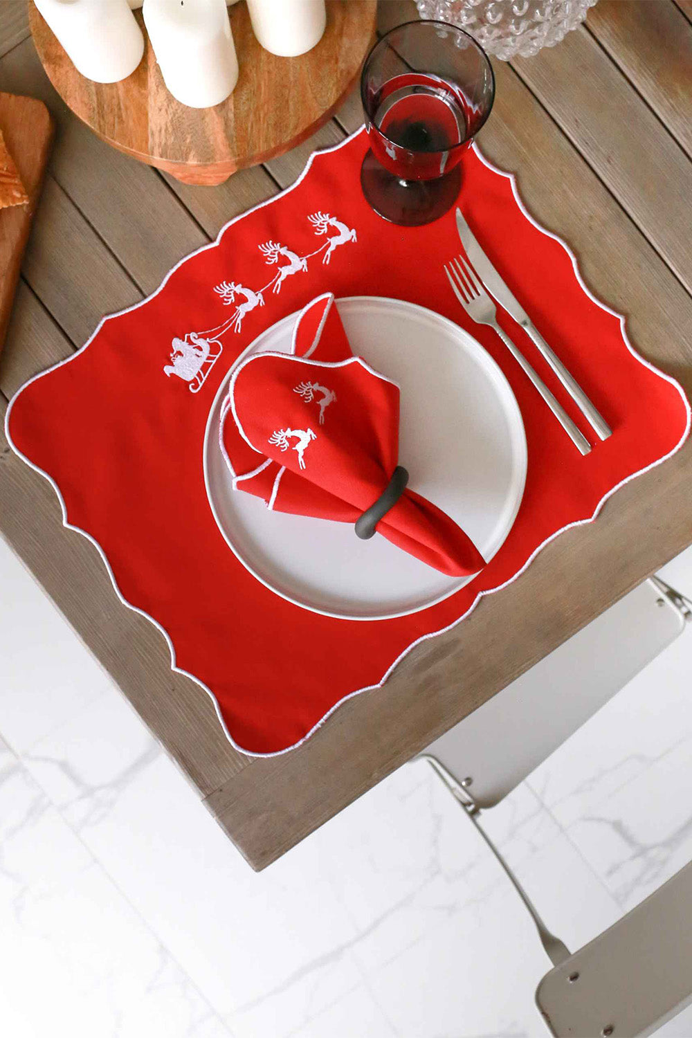 Km Home Collection-2'li Set Kızak İşlemeli Pamuk Amerikan Servis-Sunum Aksesuarları-4-Milagron.com