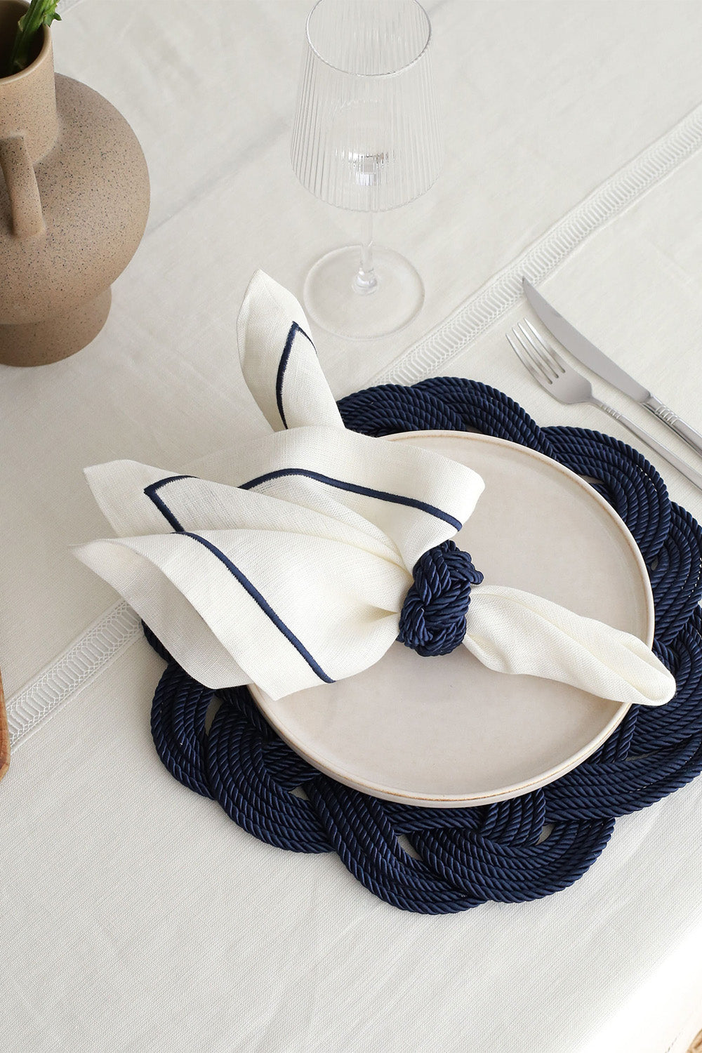 Km Home Collection-2'li Set Lacivert Halatlı Peçetelik-Peçete-1-Milagron.com