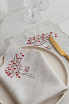 Km Home Collection-2'li Set Lovebirds İşlemeli Keten Peçete-Peçete-3-Milagron.com