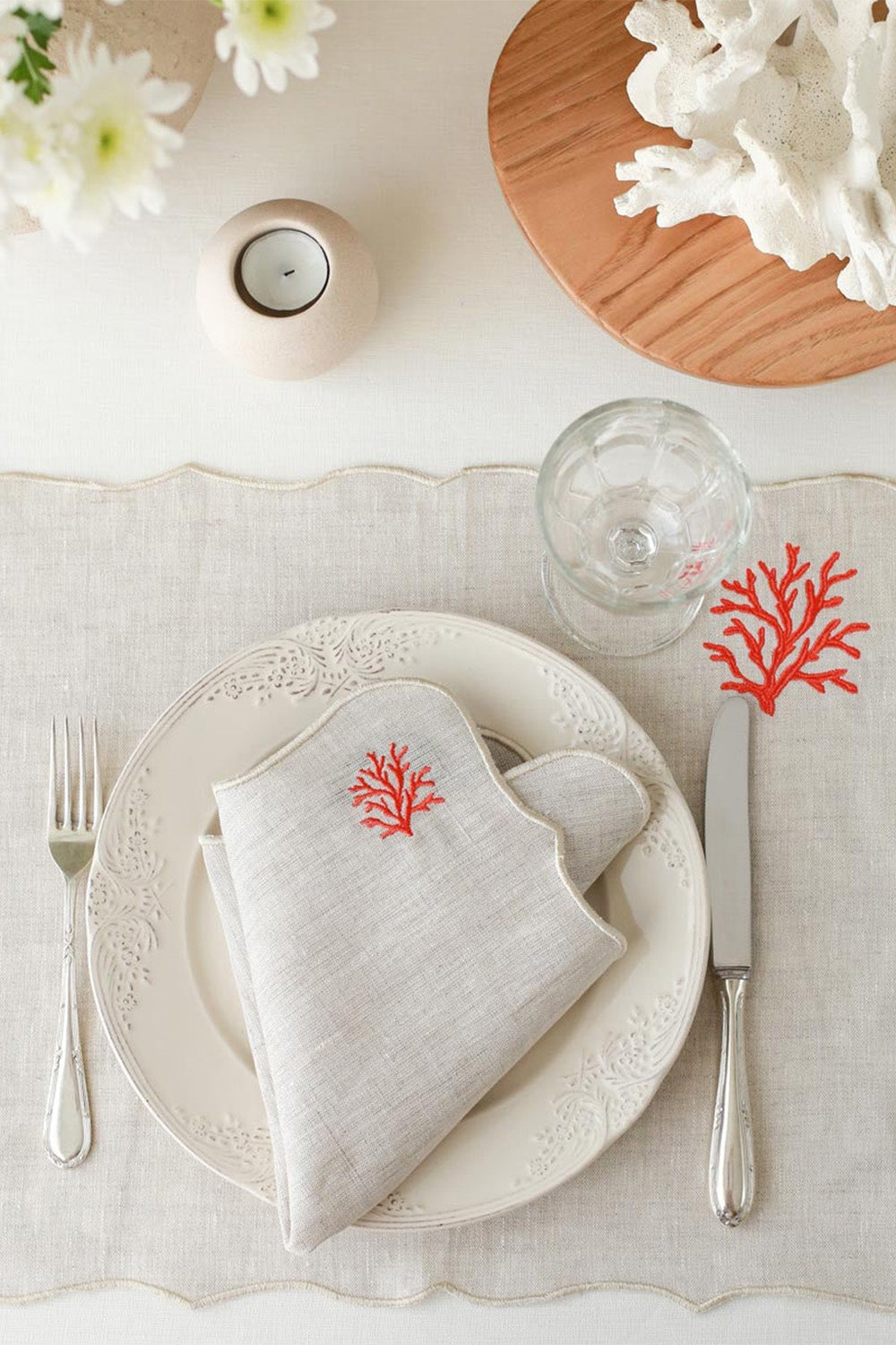 Km Home Collection-2'li Set Mercan İşlemeli Amerikan Servis-Sunum Aksesuarları-1-Milagron.com