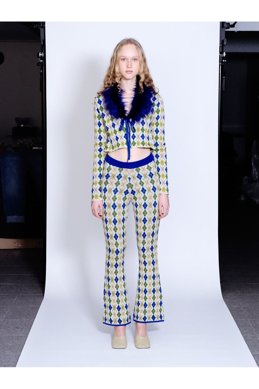 Knitly Studio-Argyle Flare Triko Pantolon-Pantolon-1-Milagron.com