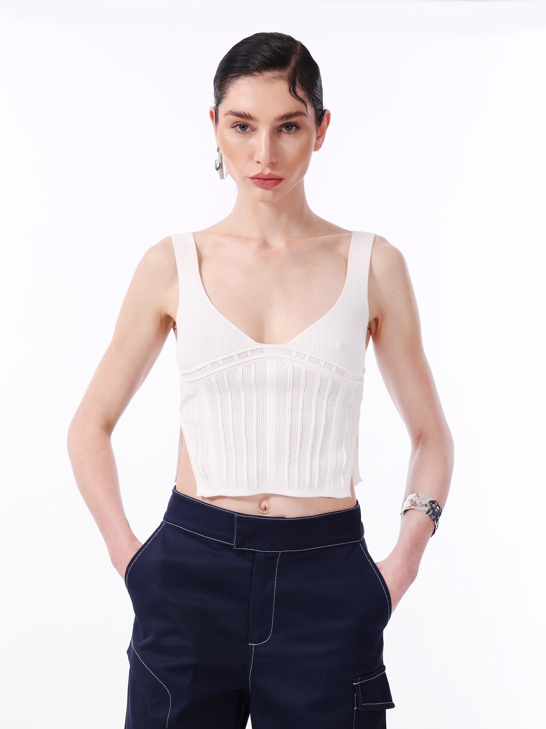 Kntlgy-Beyaz Korse Görünümlü Bluz-Top-2-Milagron.com