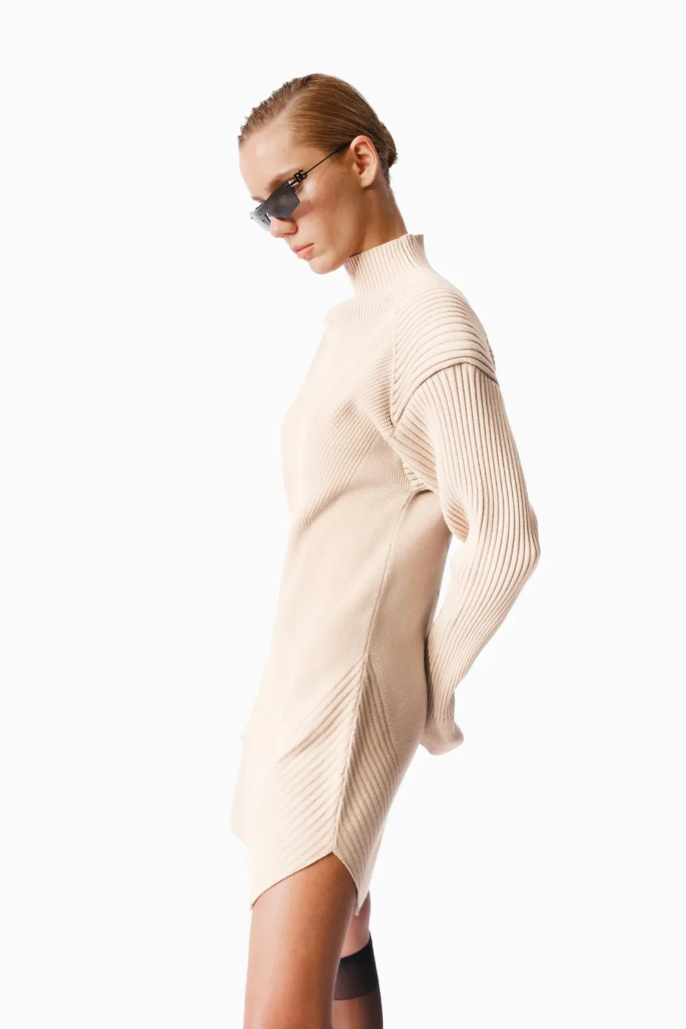 Kntlgy-Infinity Knit Bej Midi Elbise-Elbise-4-Milagron.com