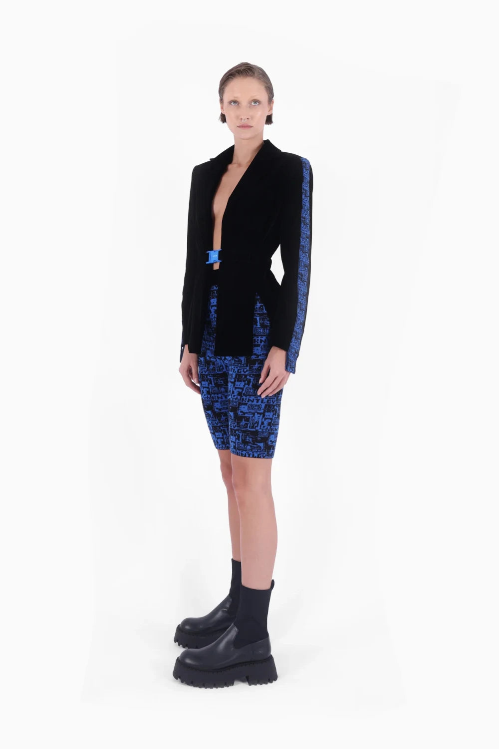 Kntlgy-İstanblue Pixel Art Velvet Blazer Ceket-Blazer Ceket-3-Milagron.com