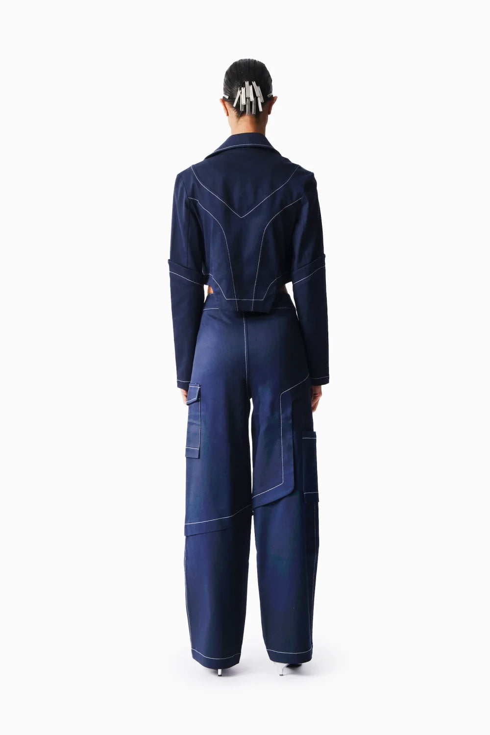 Kntlgy-Lacivert Crop Blazer Ceket-Ceket-3-Milagron.com