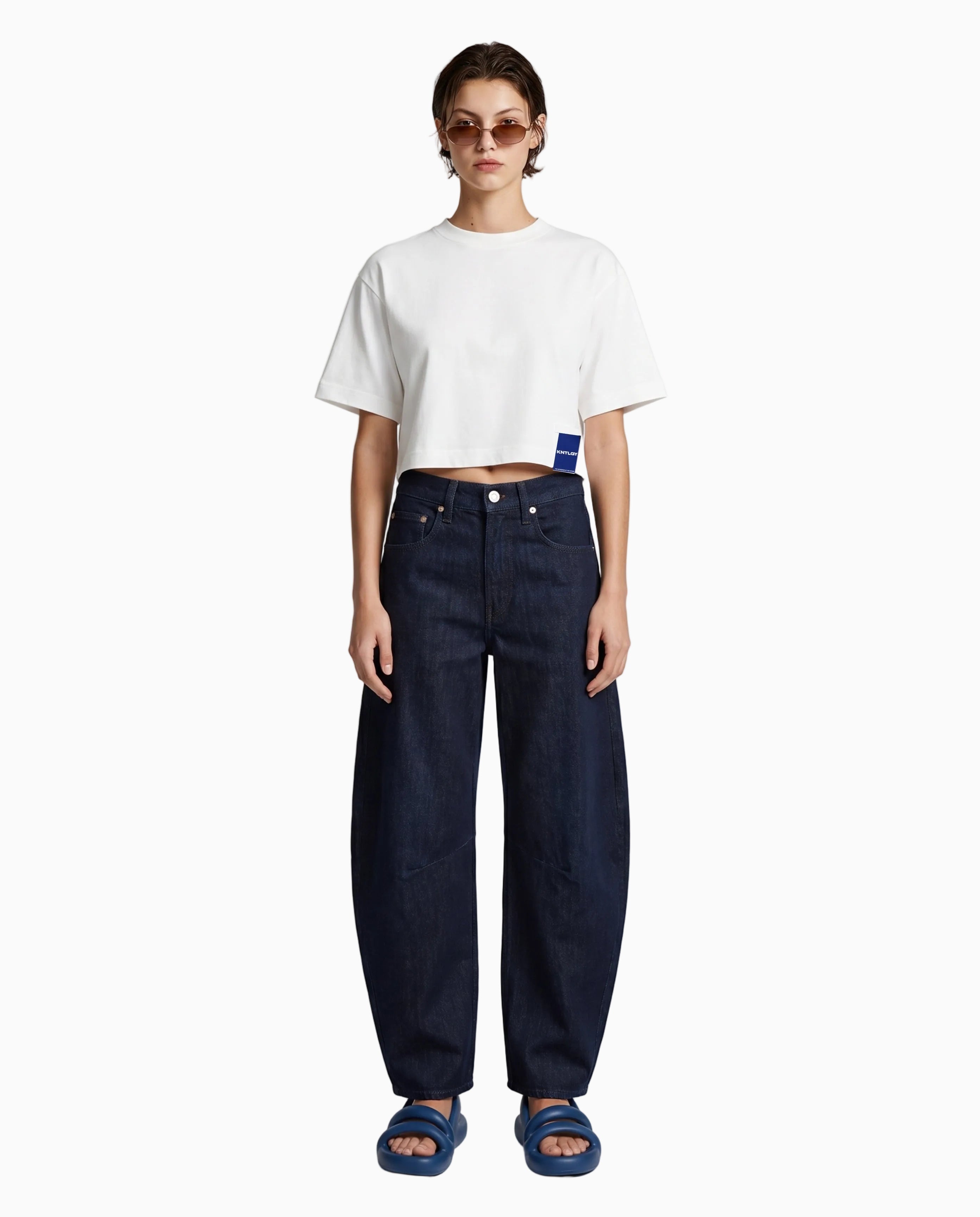 Kntlgy-Oversize Flag Beyaz Crop T Shirt-T-Shirts-2-Milagron.com