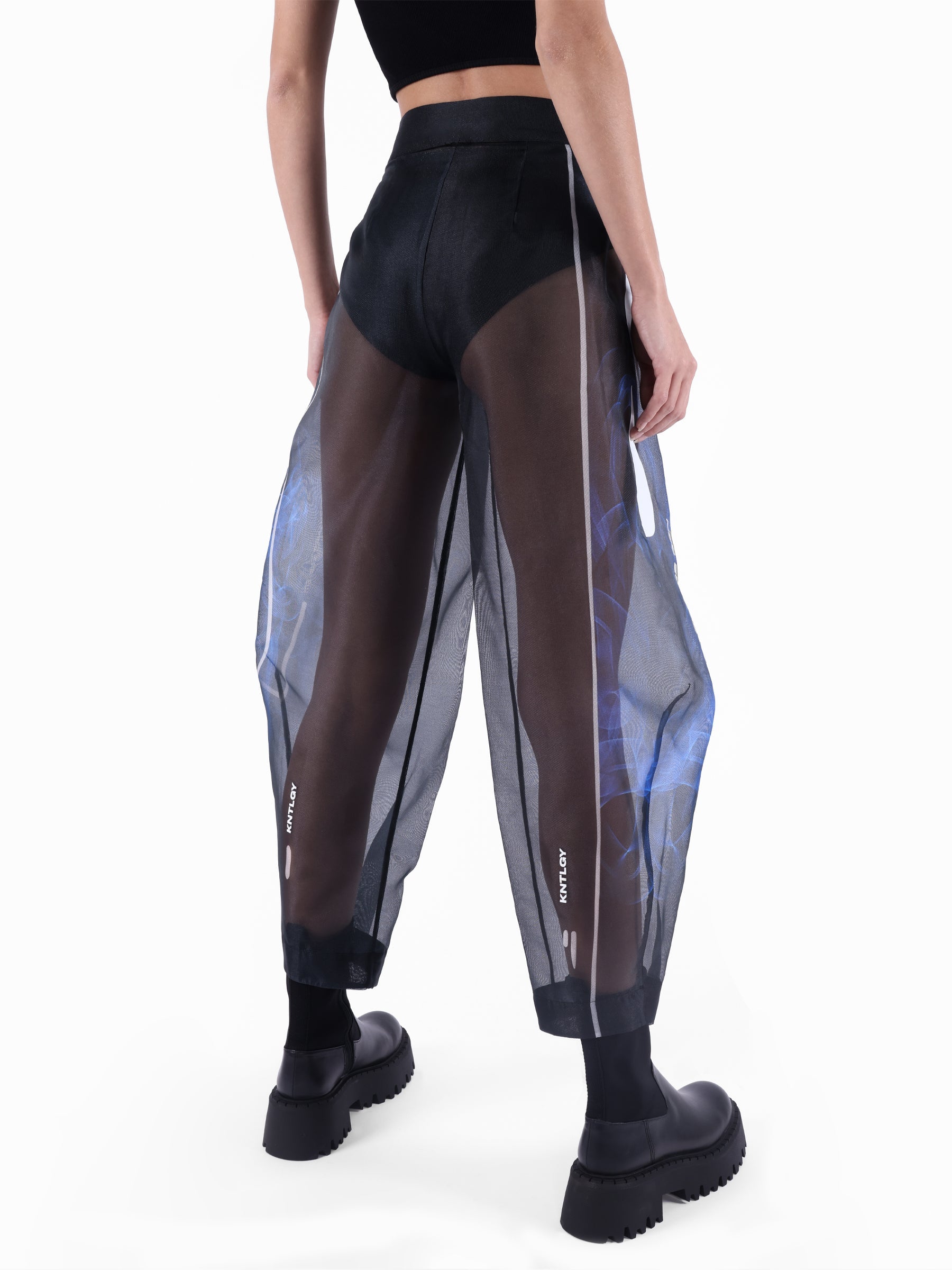Kntlgy-Super Woman Sınırlı Üretim Ai Baskılı Siyah Organze Pantolon-Pantolon-3-Milagron.com