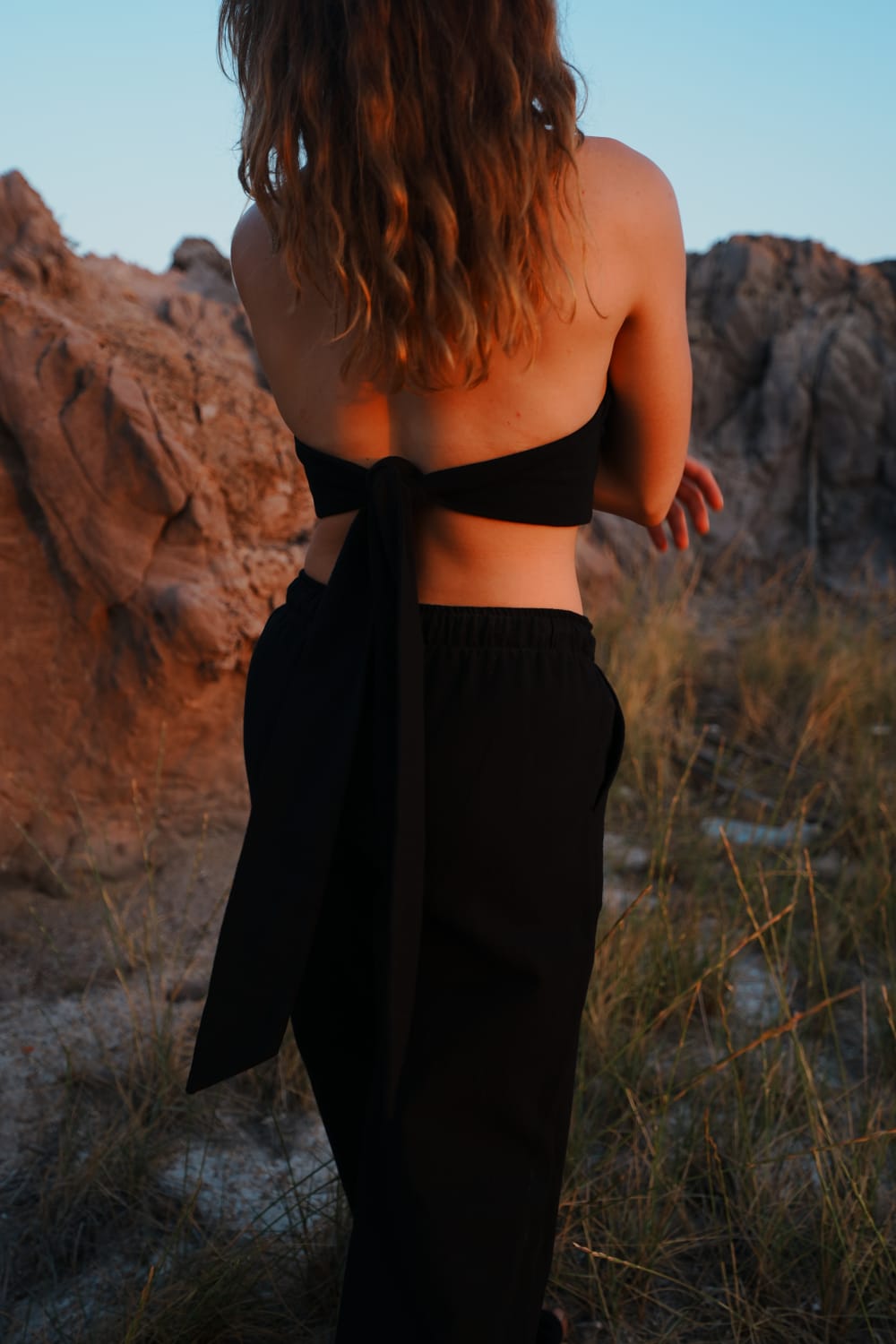 Koi People-%100 Keten Bağlamalı Crop Bluz-Crop Top-1-Milagron.com