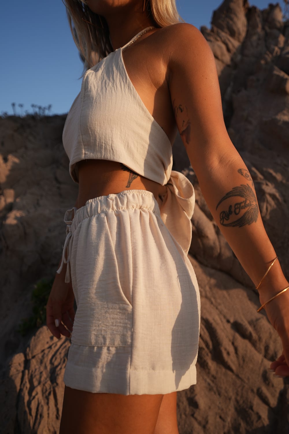 Koi People-%100 Keten Bağlamalı Crop Bluz-Crop Top-2-Milagron.com