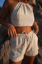 Koi People-%100 Keten Bağlamalı Crop Bluz-Crop Top-3-Milagron.com