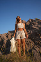 Koi People-%100 Keten Bağlamalı Crop Bluz-Crop Top-5-Milagron.com