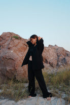 Koi People-%100 Keten Siyah Oversize Kimono%100 Keten Oversize, Tek Beden 30 Derecede Yıkanabilir Kurutmaya Atılmaz Kuşaklı-Kimono-3-Milagron.com