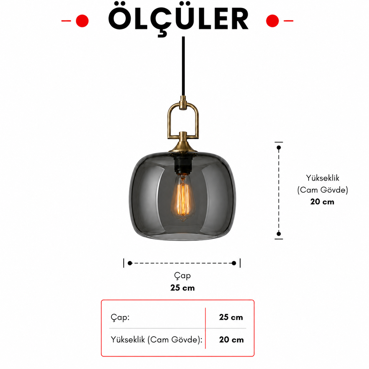 Lumiana-Aurelia Small Füme Cam Sarkıt 3'lü Set-Avize-3-Milagron.com