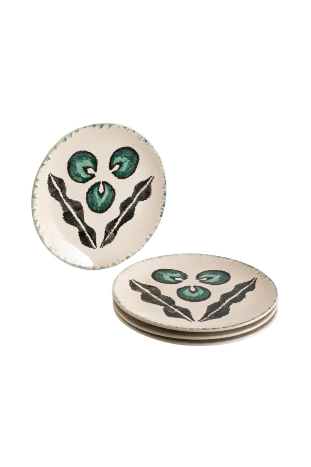 La Casa Antica-Seramik Yemek Tabağı Seti 7 Chintamani Yeşil-Tabak & Kase-1-Milagron.com