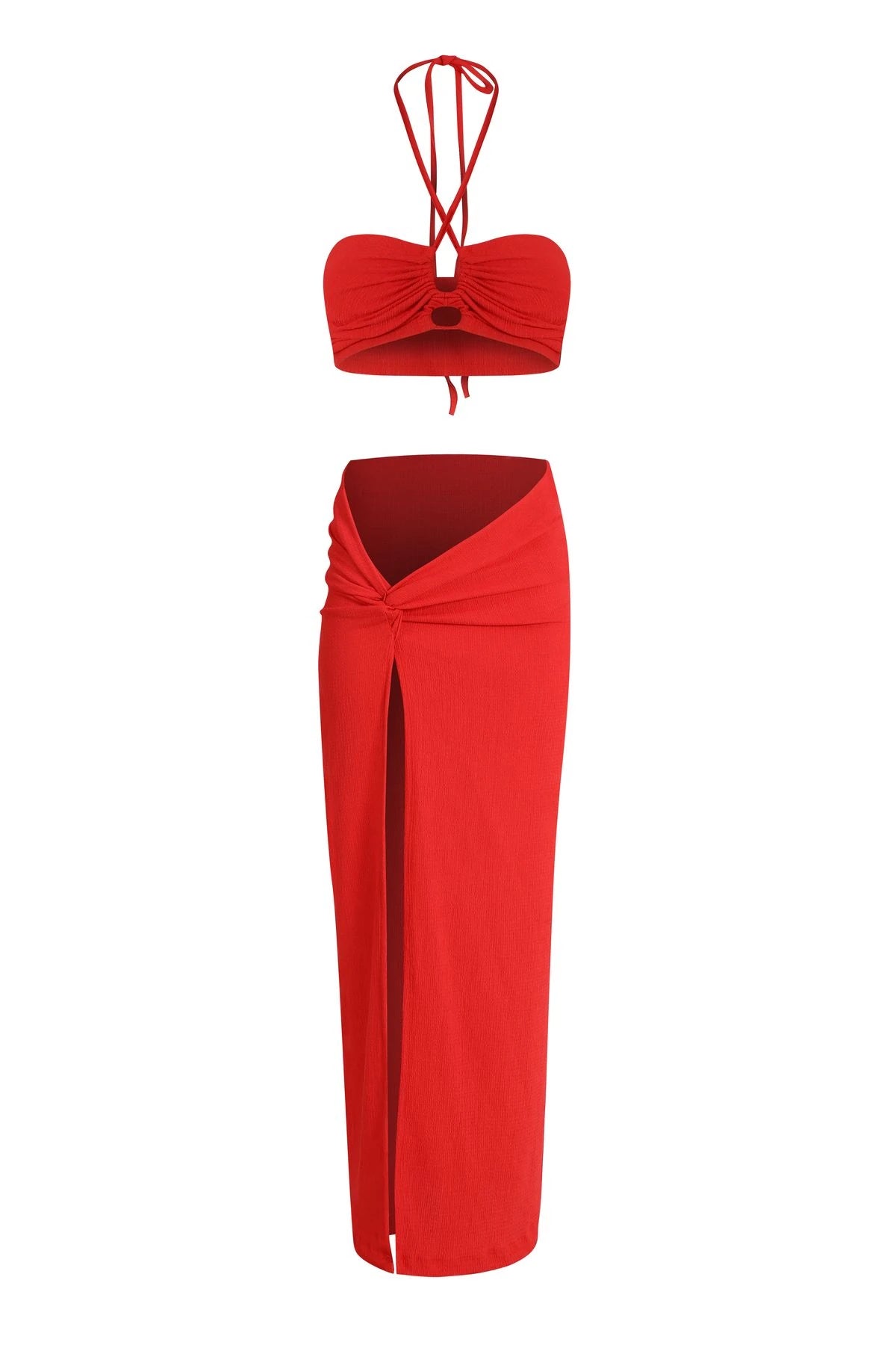 Flam Pareo Etek Crop Top Alt Üst Takım