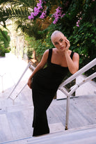 Lara Kare Yaka Siyah Maxi Elbise - 0