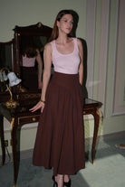 Poplin Yüksek Bel Midi Etek - 1