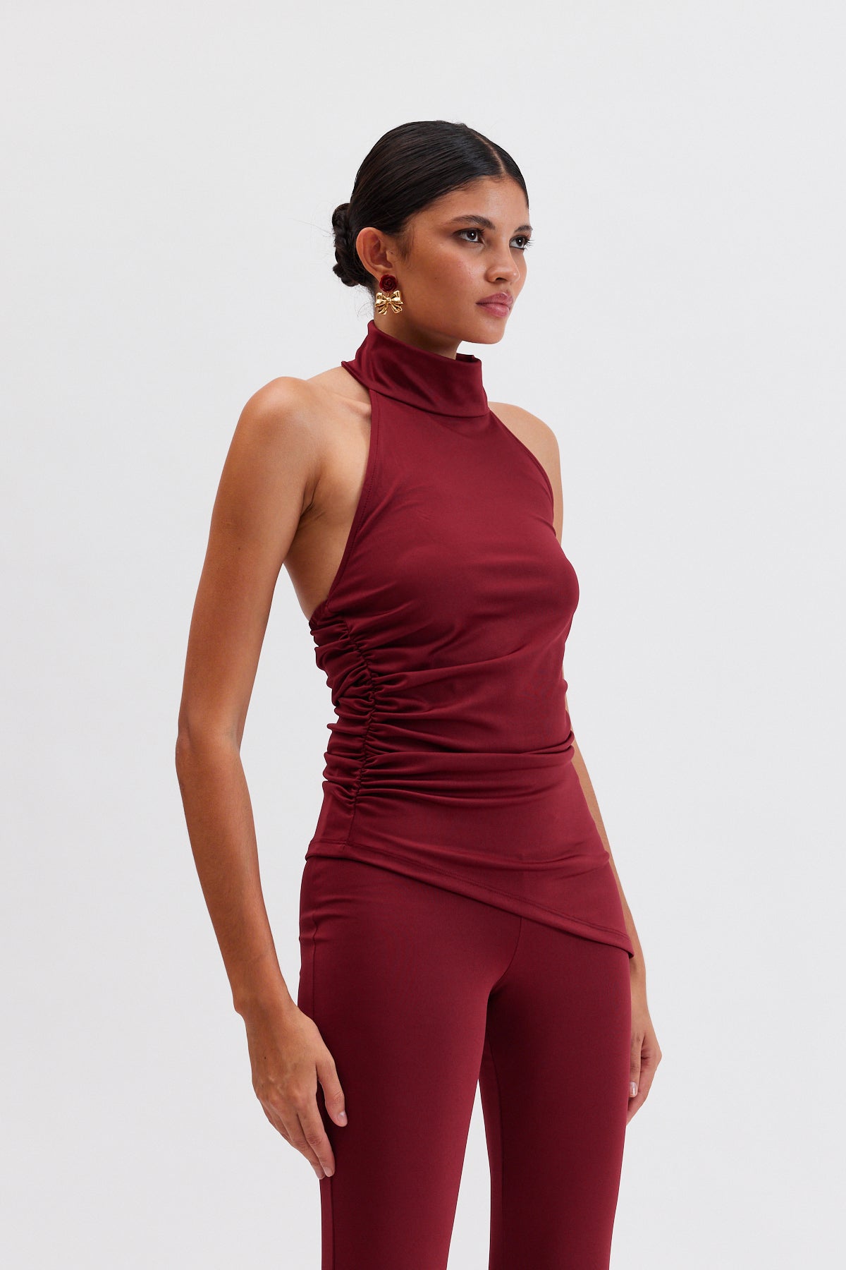 Bria Sırtı Açık Asimetrik Bluz | Bordo